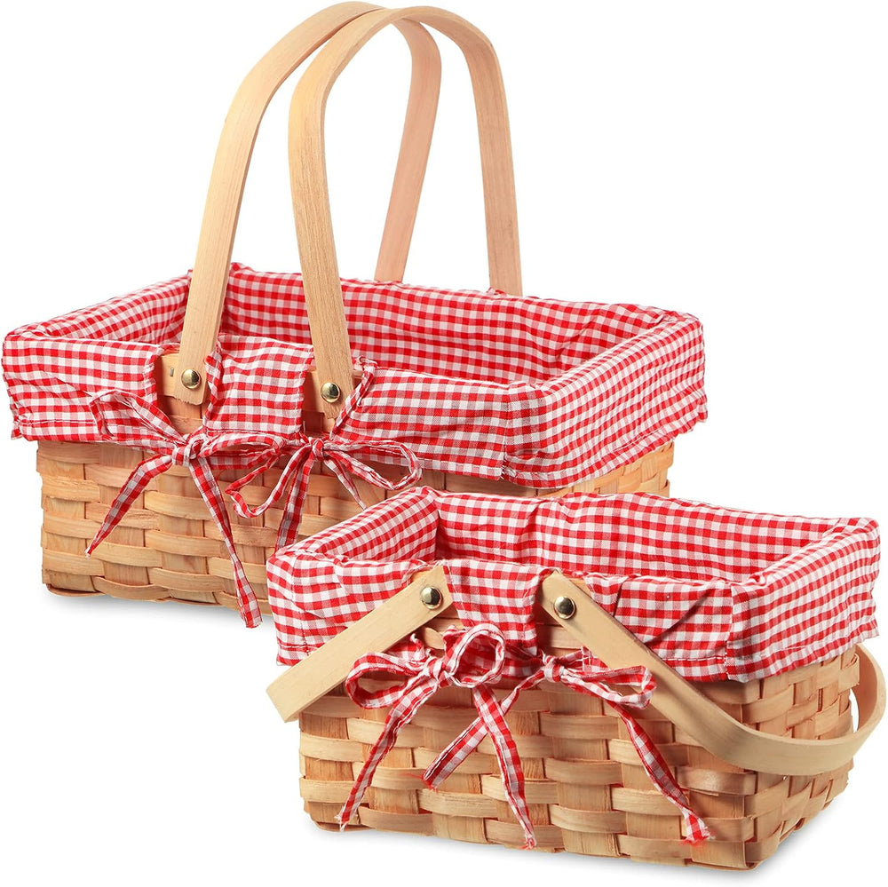 Patelai 2 Pcs Picnic Basket Set Double Handles, Checkered, Red and White