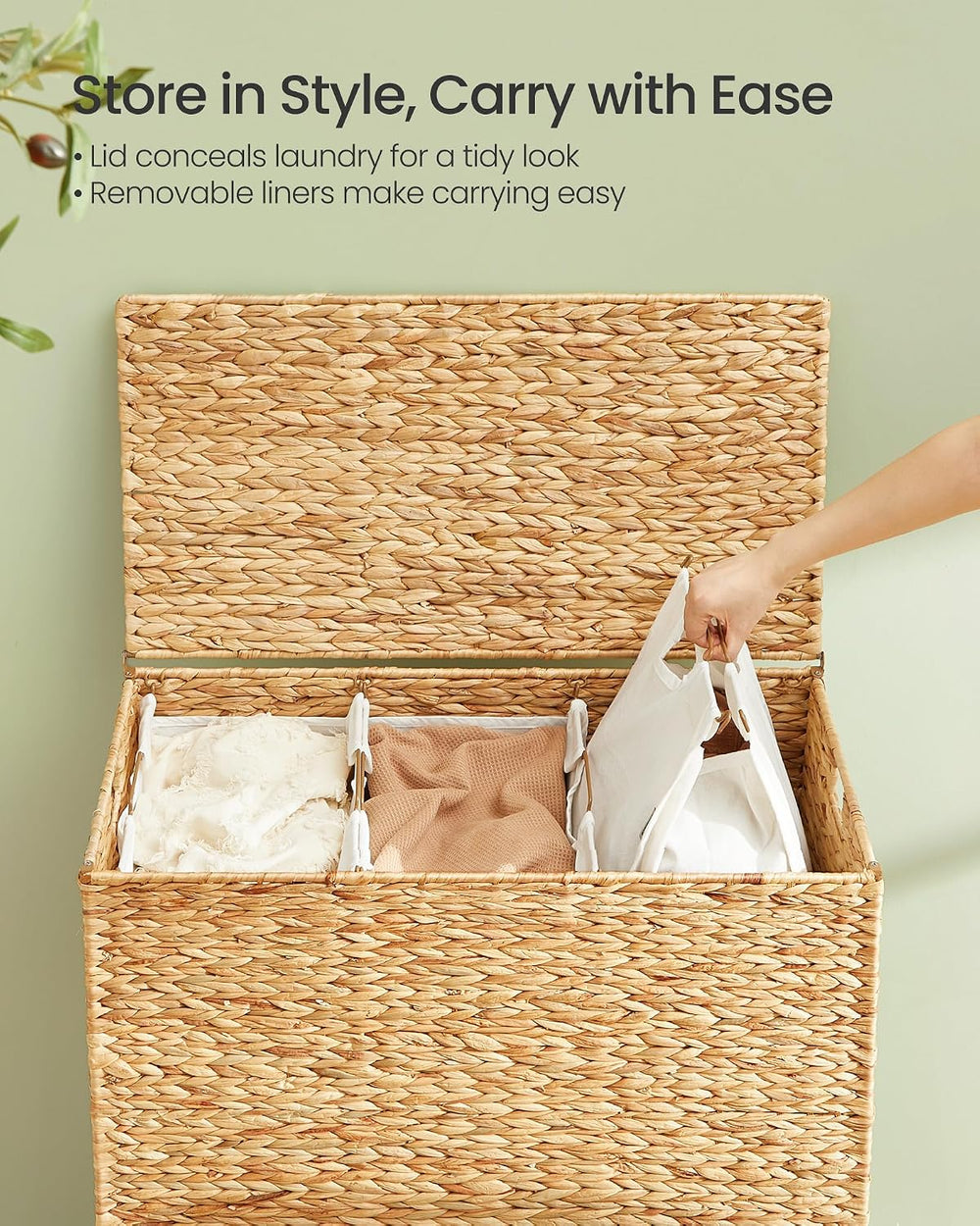 SONGMICS Laundry Hamper With Lid, 180 L Wicker Handwoven Water Hyacinth