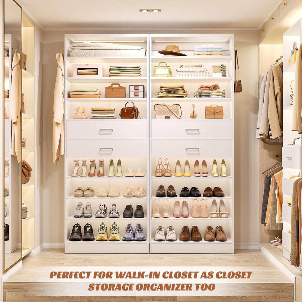 Aheaplus 10 Tiers Tall Shoe Cabinet, 25.6" Wood Sturdy Shoe Rack, White