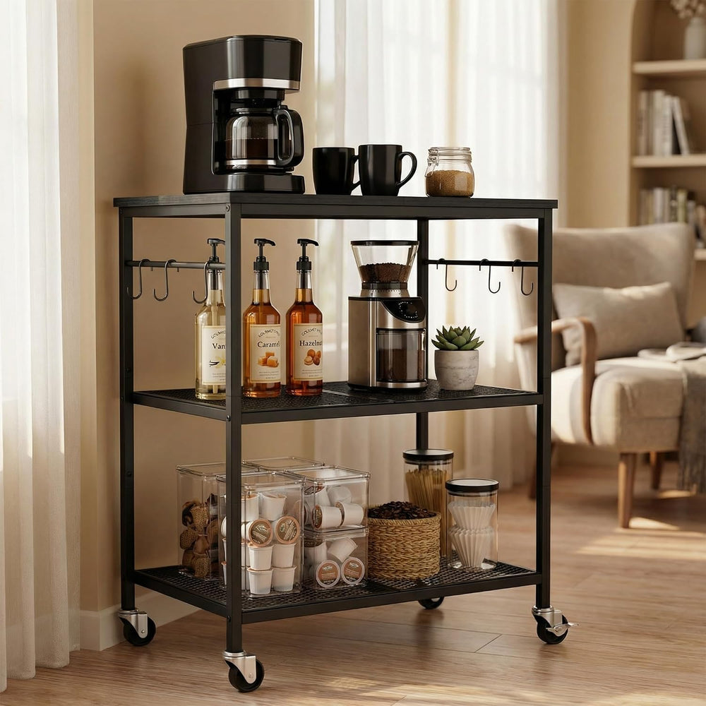 3-Tier Rolling Kitchen Microwave Cart, Utility Cart