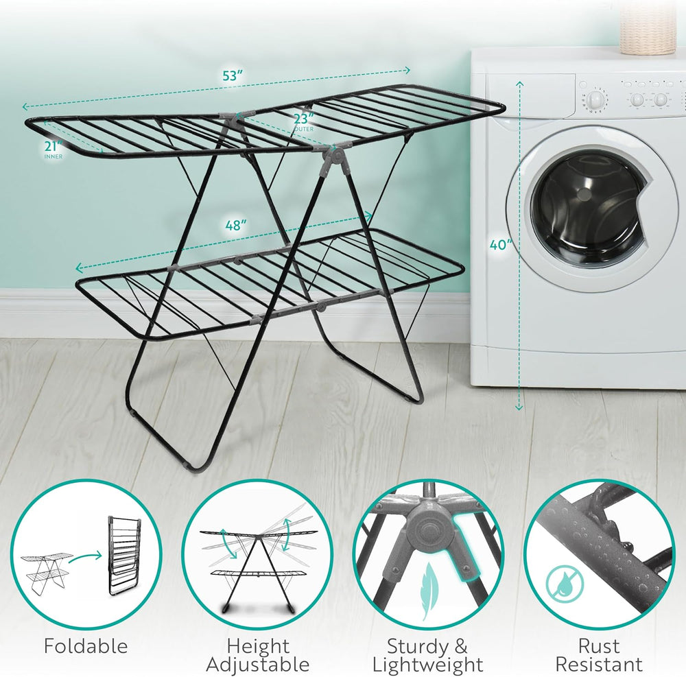Brookstone 2 Tier Folding Rack - Indoor/Outdoor Collapsible Clothes Dryer Sta...