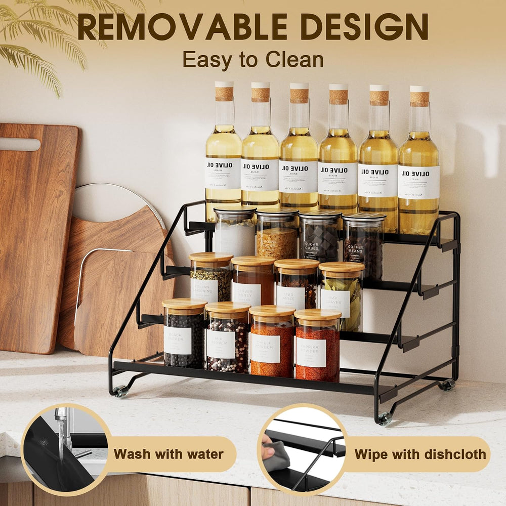Jolitac 4-Tier Spice Rack Organizer, Depth Adjustable Step Shelf, Metal Spice...
