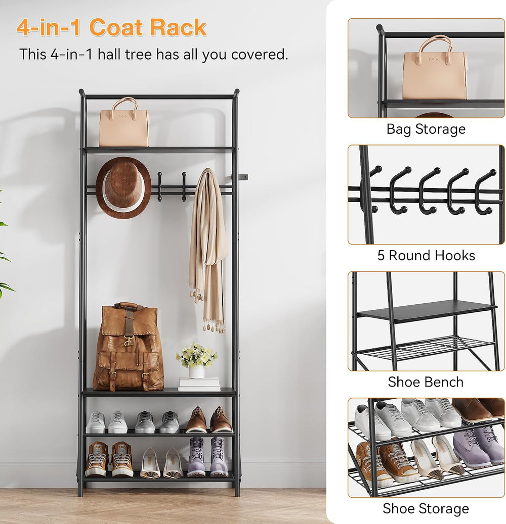 Takywep Entryway Hall Tree with Bench and Shoe Storage, 5-Hook Coat Rack with...