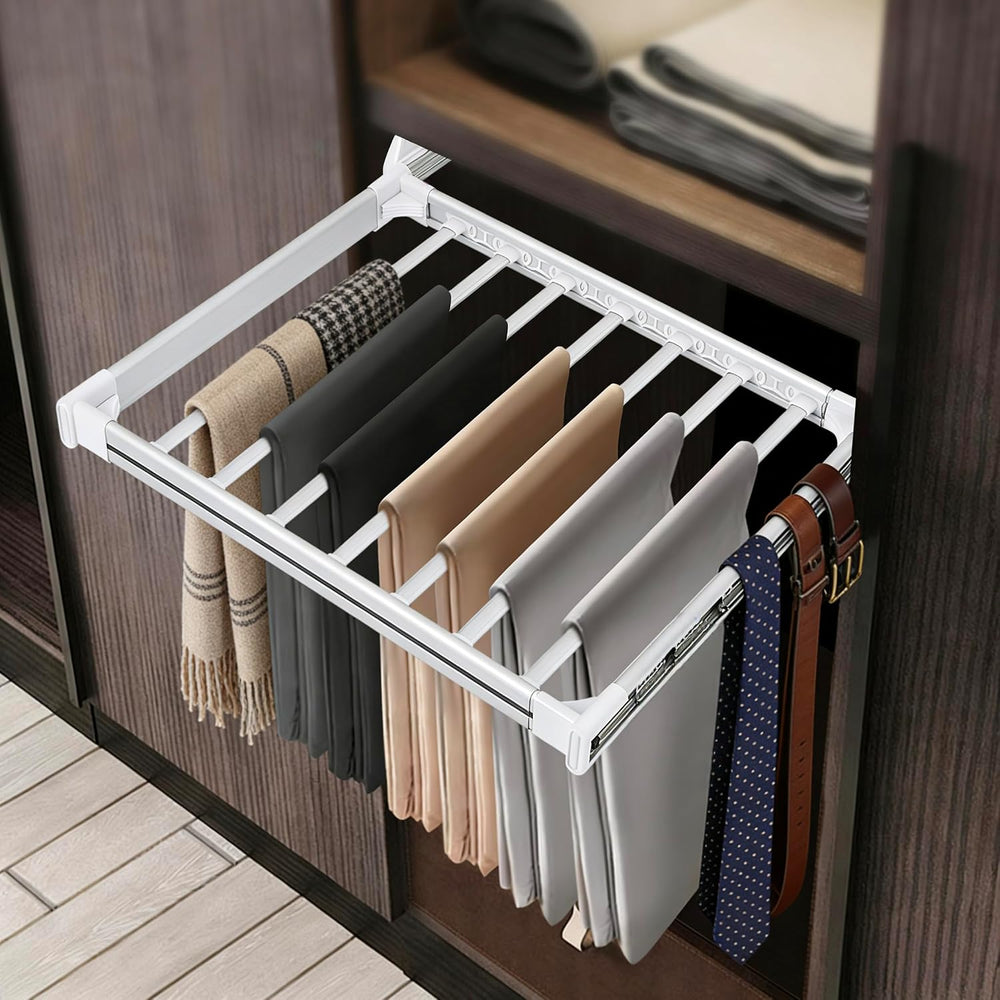11 Arms Slide Out Pants Rack Closet Pants Hanger Bar Pull Out Trousers Rack T...