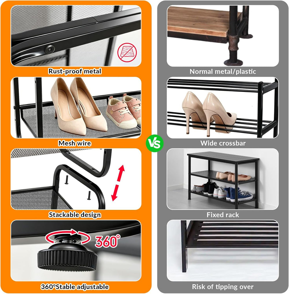 4 Tiers Metal Shoe Rack for Entryway Closet Hallway Bedroom Garage