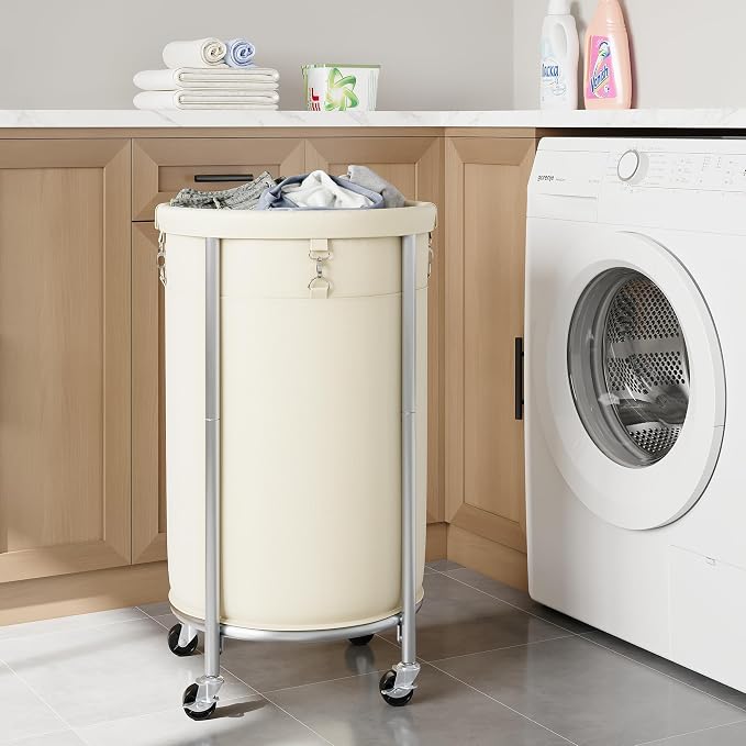 ELYKEN Laundry Hamper with Wheels, 110L Rolling Laundry Basket, Round Laundry