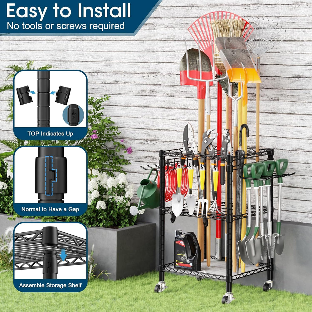 T1 Garden Tool Organizer（With Lockable Wheels）Heavy Duty Garage Tool Storage ...
