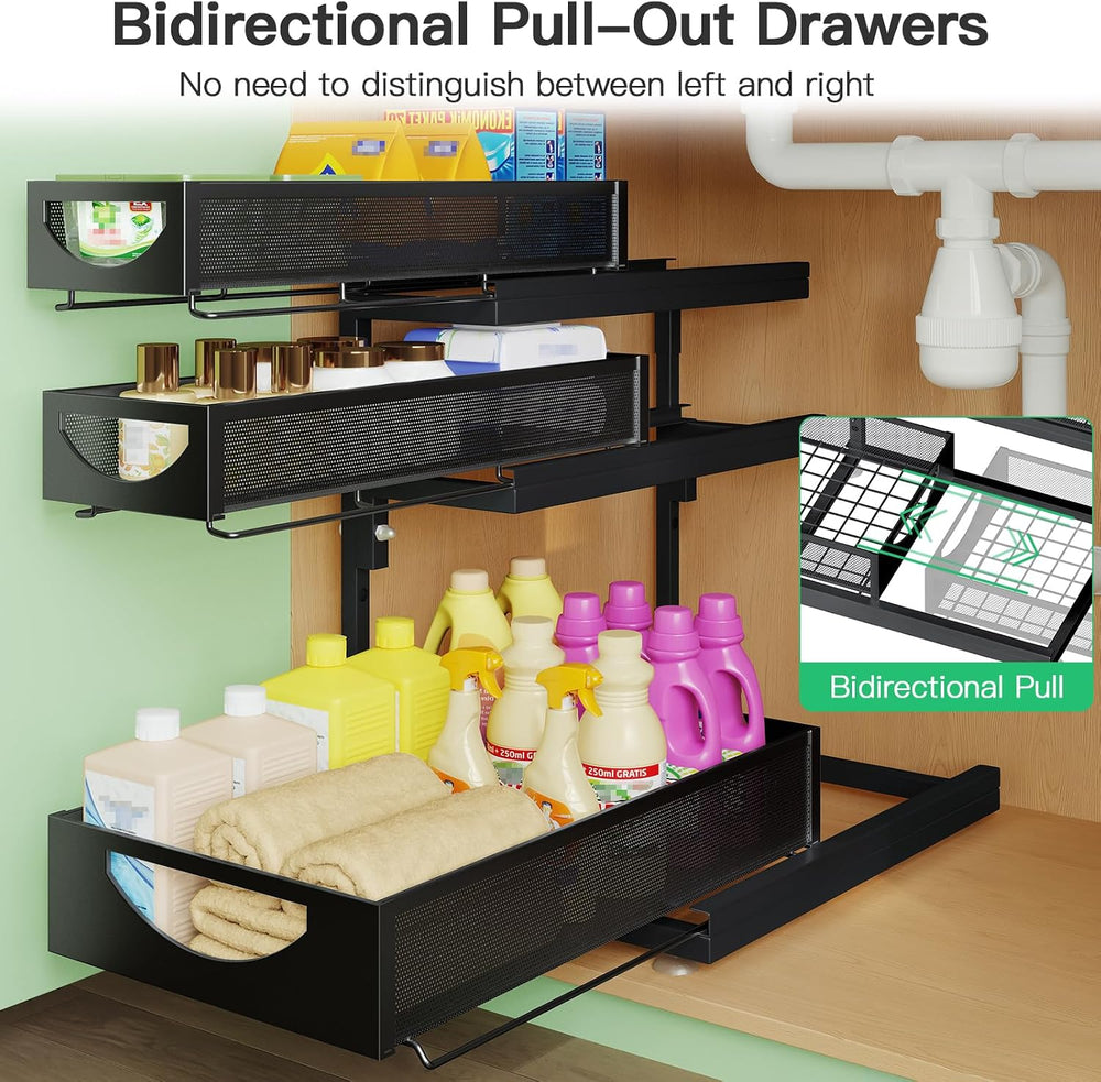 Under Sink Organizer, 2-Pack 3-Tier Pull Out Cabinet Organizers and Storage
