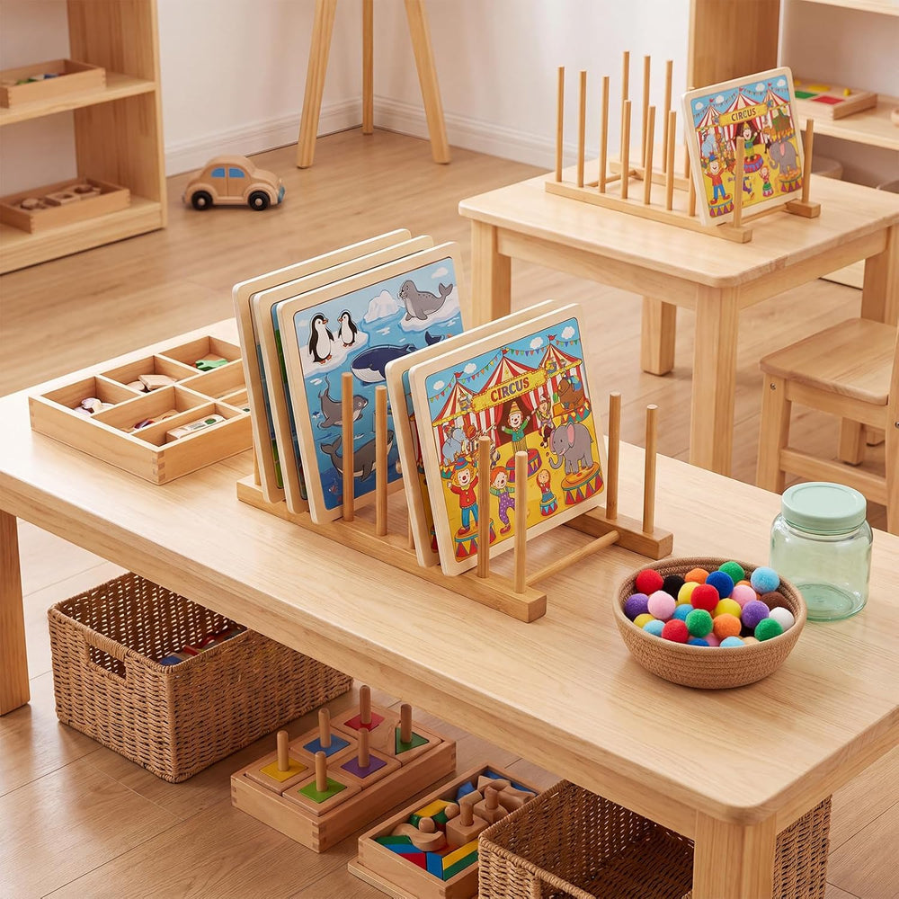 6 Widen Puzzle Rack Organizer, Wooden Jigsaw Display Stand Holder