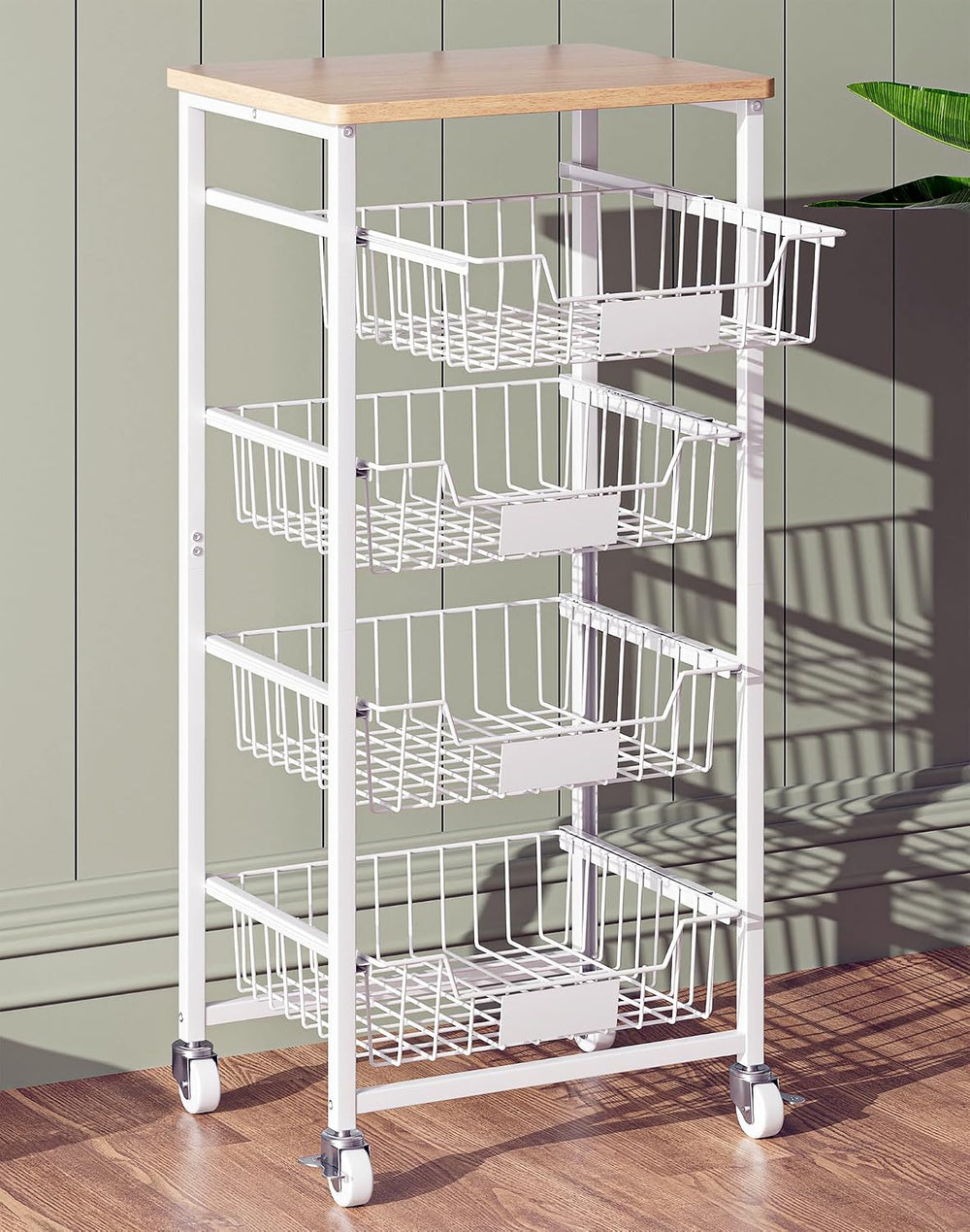 5-Tier Kitchen Storage Cart with 4 Upgraded Drawer Basket & Wood Top
