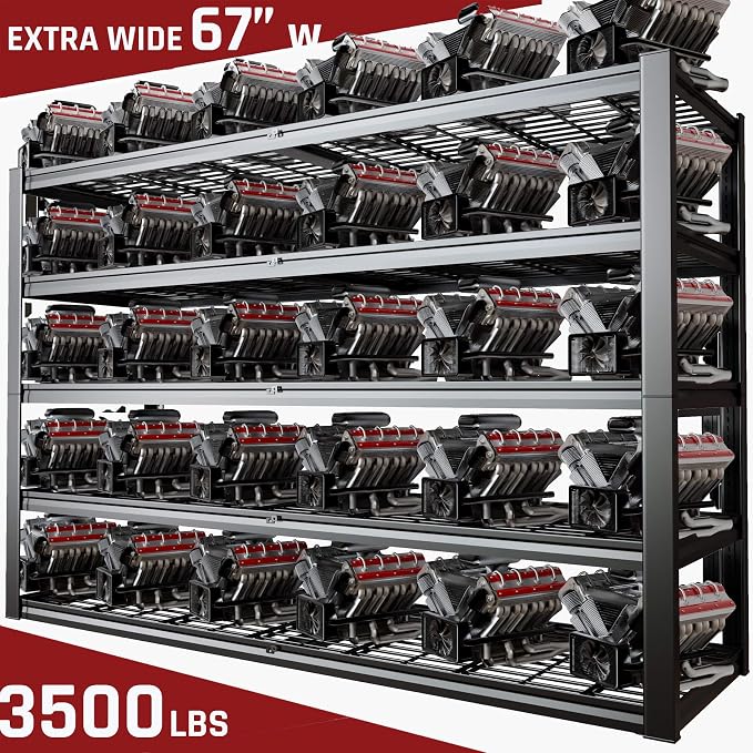 68" W Garage Shelving Heavy Duty, 5 Tier Garage Shelves, Adjustable Storage