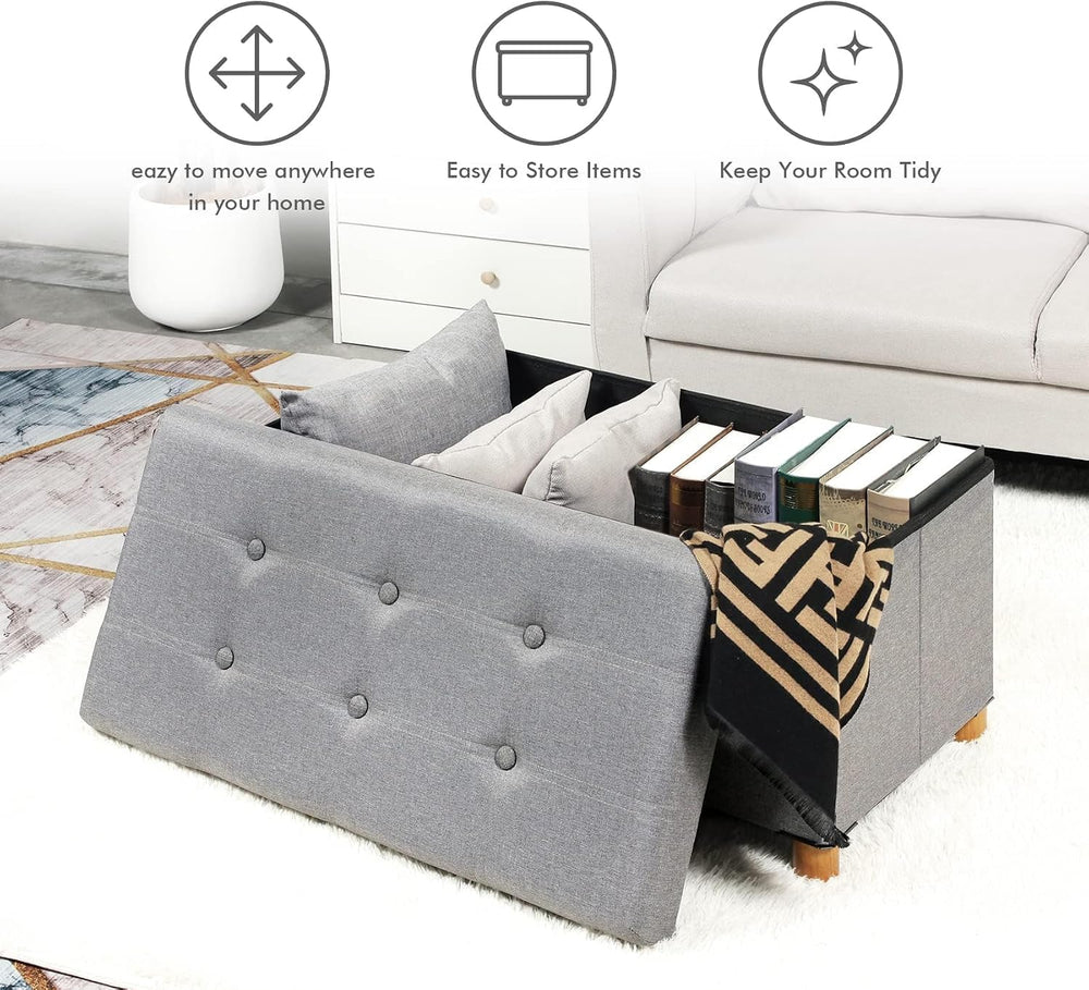 PINPLUS Ottoman with Storage Coffee Table, Grey Footrest-Stool Linen Chest wi...
