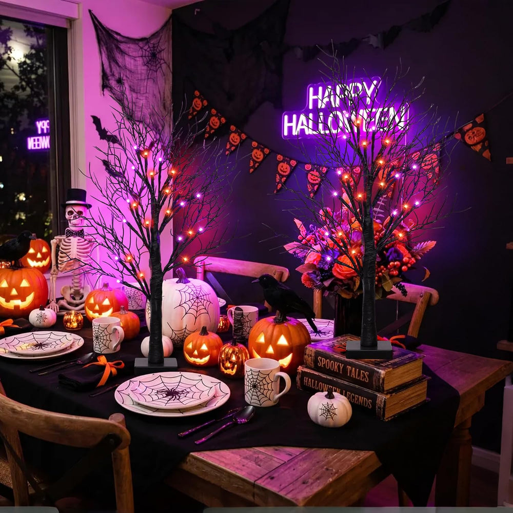 [Timer] 2 Pack Halloween Decorations Indoor, 24 Inch Lighted Black Halloween ...
