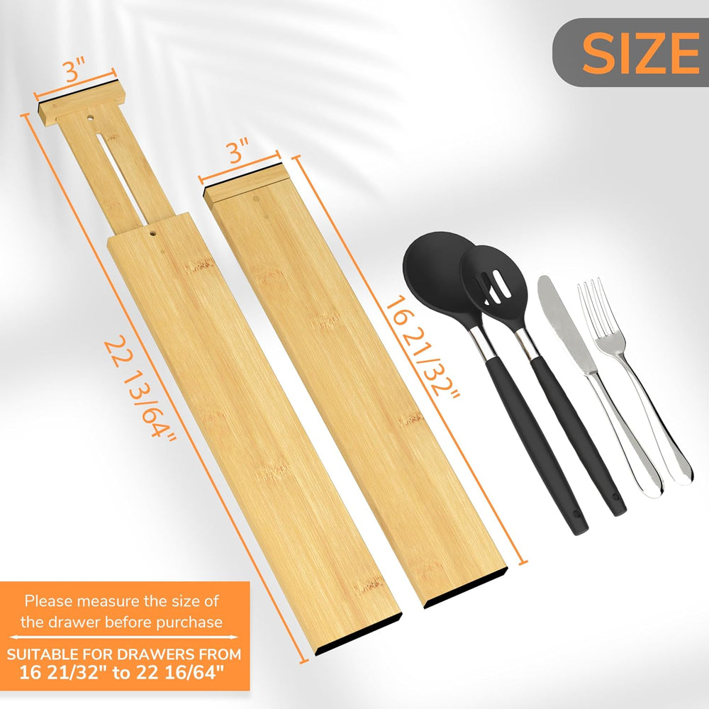 BAMEOS Bamboo Expandable Drawer Dividers – Fits 16.65"–22" Drawers,...