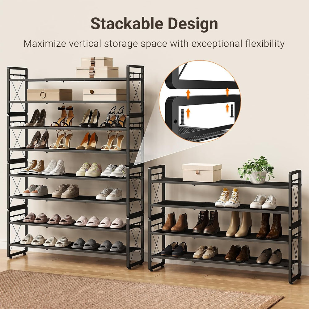 ELYKEN Shoe Rack, 4-Tier Expandable Shoe Organizer, Shoe Shelf for Closet