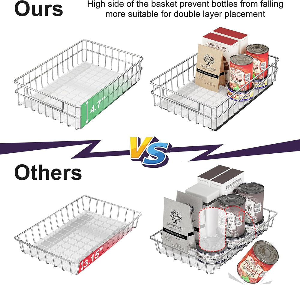 Pull out Cabinet Organizer, Stainless Steel 4-Pack (9.8"W x 16.5"D)...