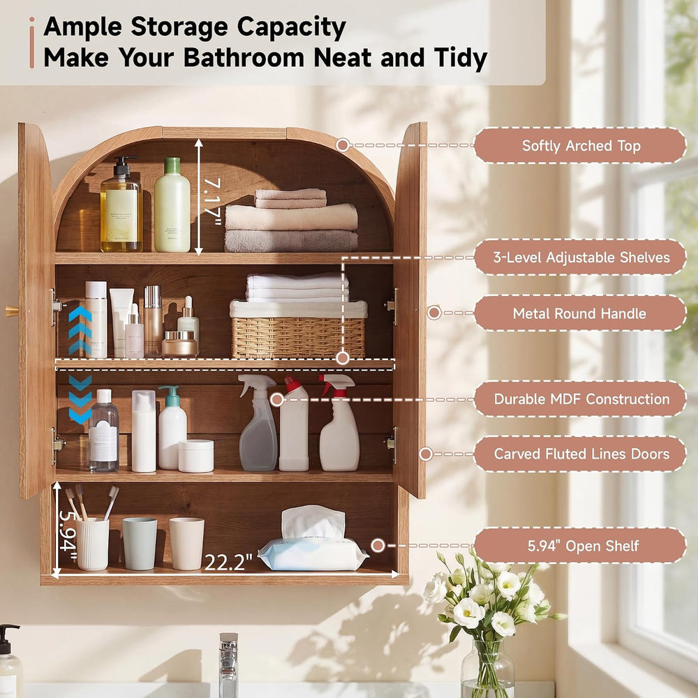 Arched Wall Mounted Medicine Cabinet, 23.5" Bathroom Cabinet with Double...