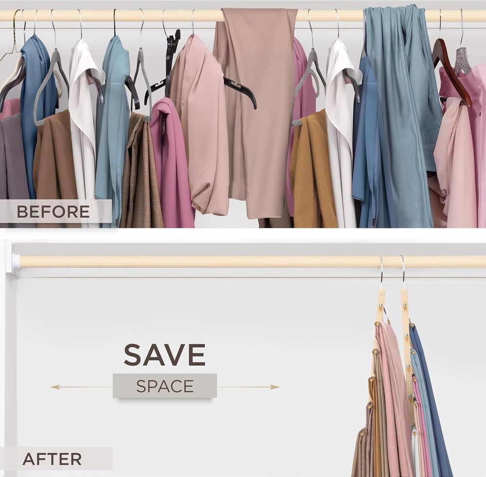 MORALVE Pants Hangers Space Saving - 4 Pack European Beechwood Scarf and Jean...