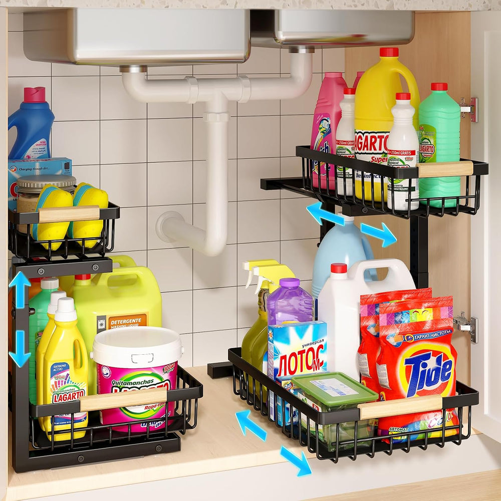 REALINN Under Sink Organizer, 2 Pack Height Adjustable Under Sink Organizers ...