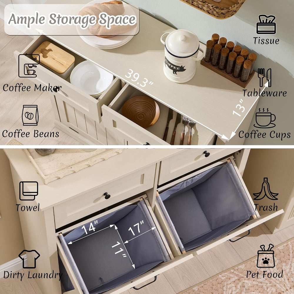 IFBUY Double Tilt Out Laundry Hamper Cabinet, Trash Cabinet, Cream