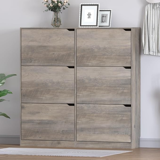 Shoe Cabinet with 6 Flip Drawers, Slim Narrow Shoe Storage Cabinet,