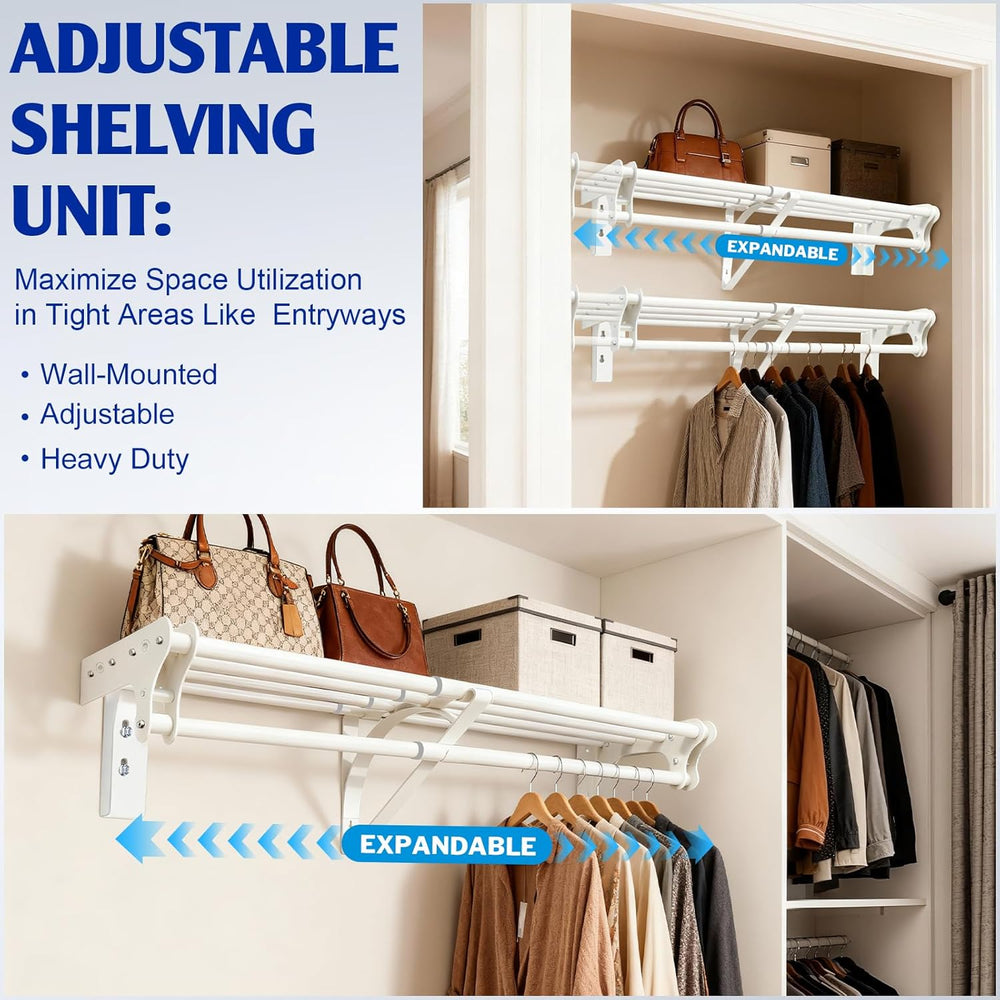 Closet Shelf with Hanging Rod, 28-48'' Expandable Closet Rod with Shelf