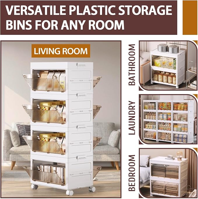 QudraKast 4-Tier Stackable Plastic Storage Bins - 67QT Stackable Storage Bins -