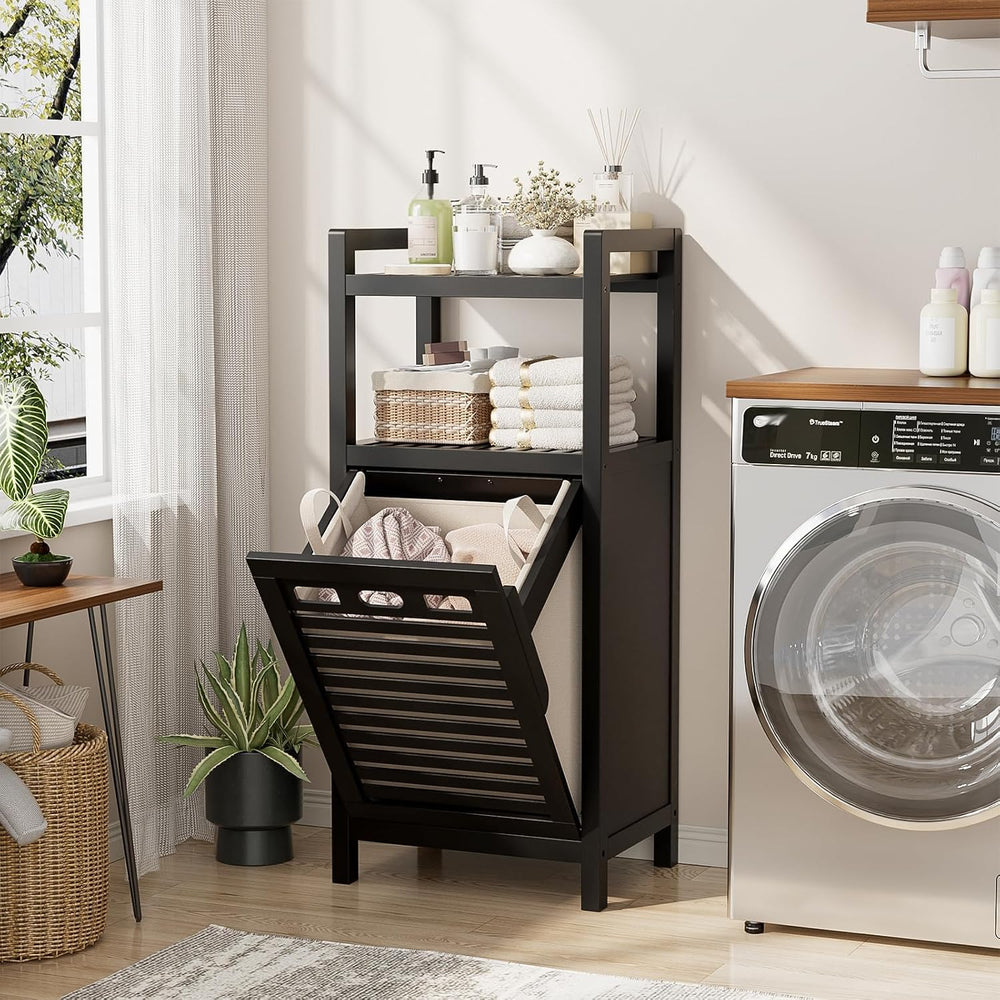 Homykic Tilt Out Laundry Hamper Cabinet with 10 Gal Removable Bag, Black