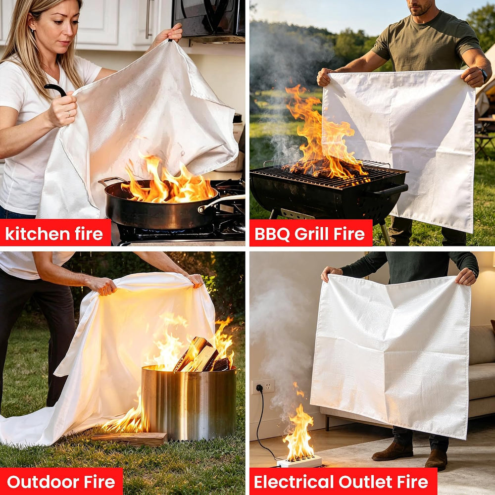 Fire Blanket, 47" x 71",Fiberglass Fire Blanket for Camping and Fir...
