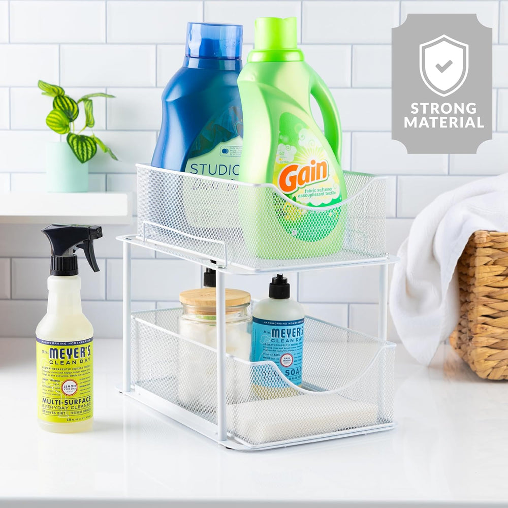 Sorbus Pull-Out Under Sink Organizer, Mesh Construction (White, 1 Pack)