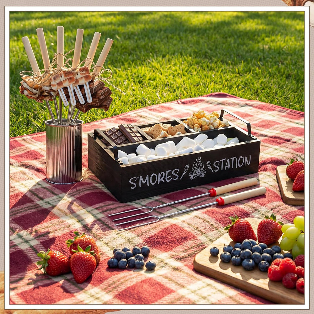 Reallnaive 35 Pcs Smores Station Box Farmhouse, Flame Pattern, Black