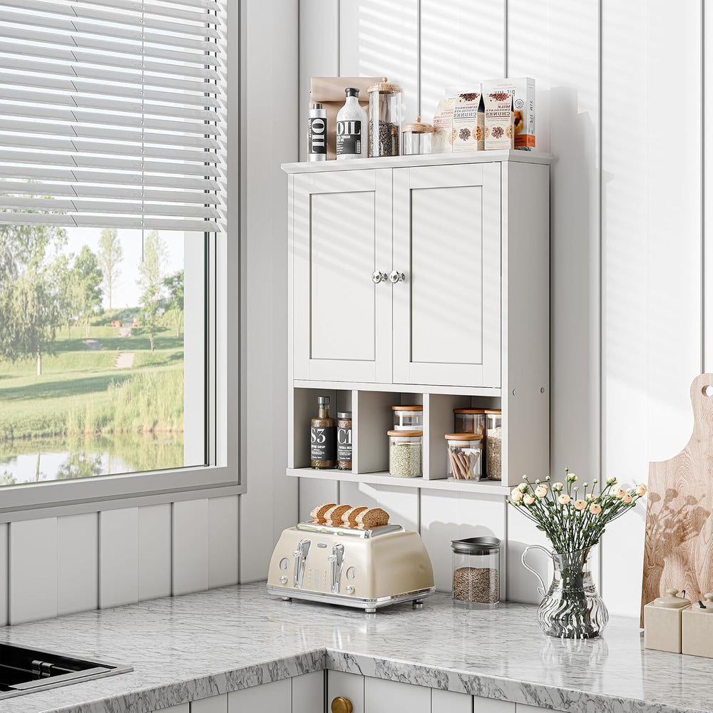 Bathroom Wall Cabinet, Bathroom Cabinet Wall Mount with 2 Doors and 3 Open Sh...