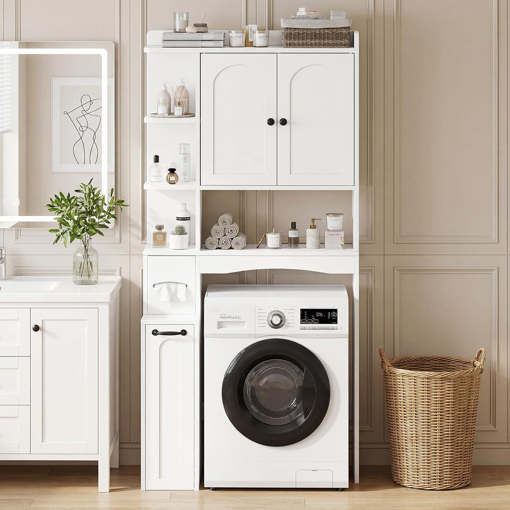 Over The Toilet Storage Cabinet with Pulley & Arched Doors, White