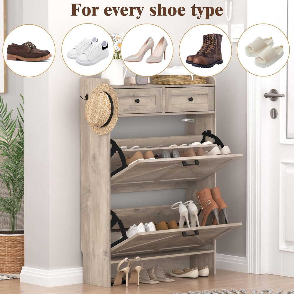 Thacuok Shoe Cabinet with 2 Flip Drawers & 2 Storage Drawers, Rustic Farm...