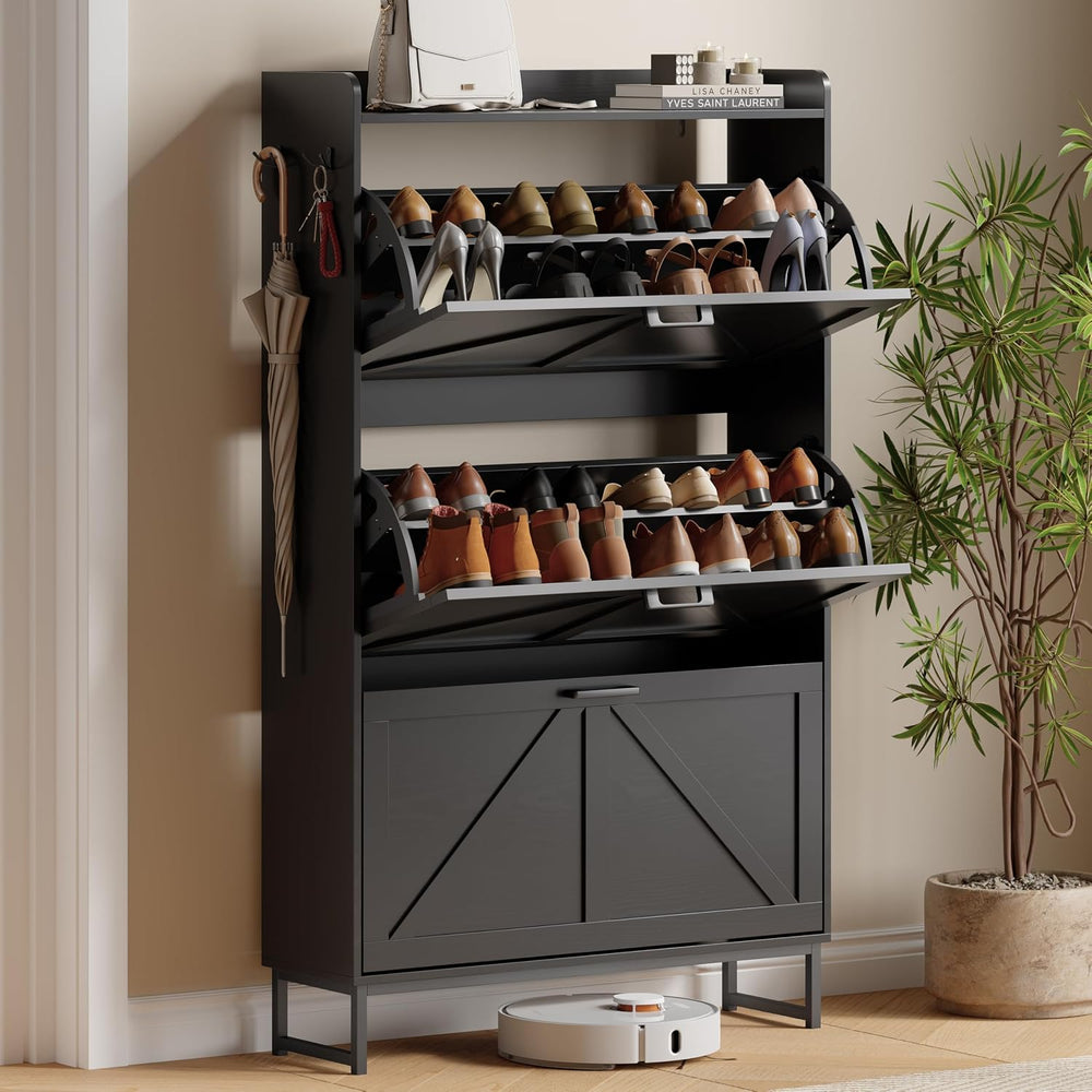 Xixini Shoe Storage Cabinet with 3 Flip Drawers, Entryway Shoe Rack, Black