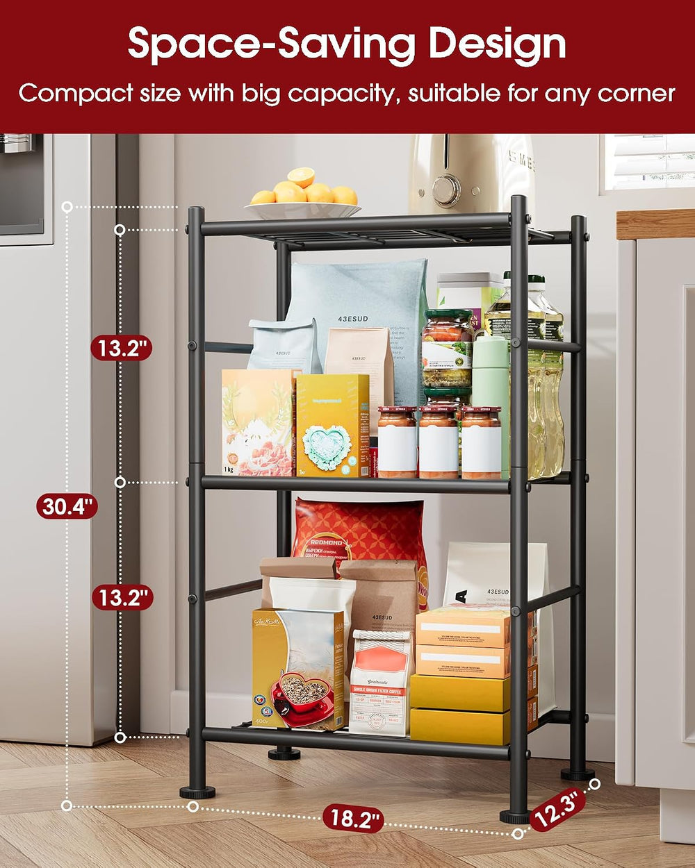 Sakugi 3-Pack Storage Shelves - 3-Tier Metal Wire Shelf Organizer, Slim Shelf...