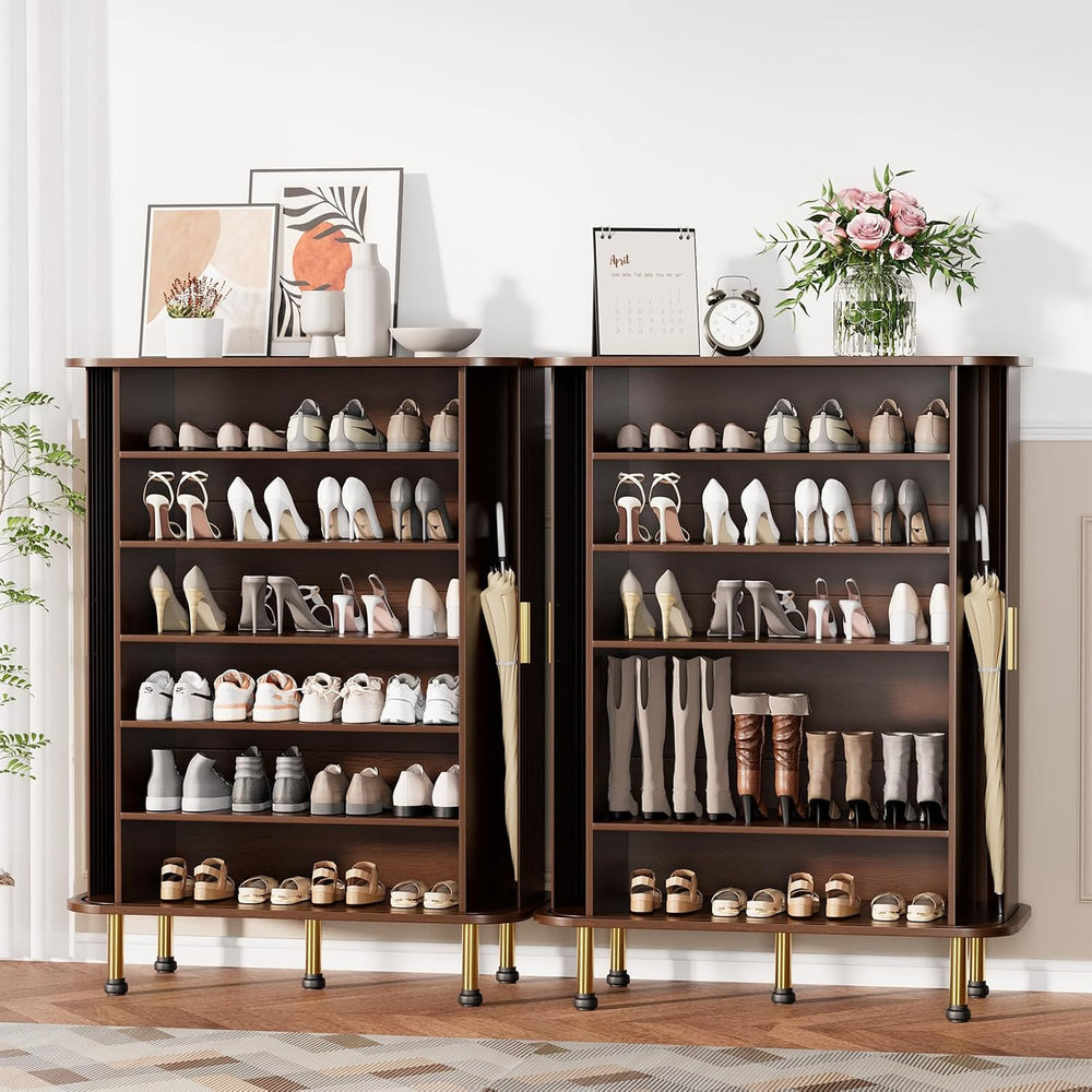 YOLENY Shoe Storage Cabinet with Sliding Doors, 6-Tier Entryway Shoe Rack