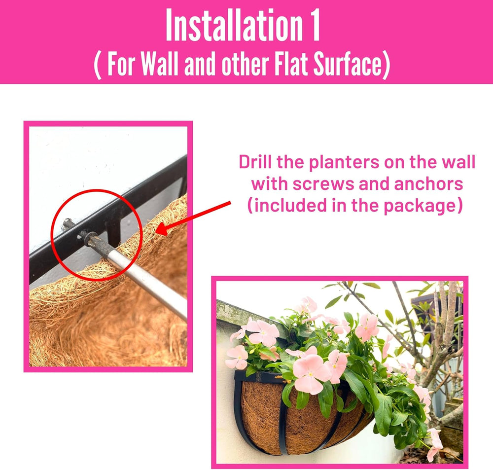 LaLaGreen Outdoor Wall Planter (16 in, 2 Pack) Black Window Flower Box