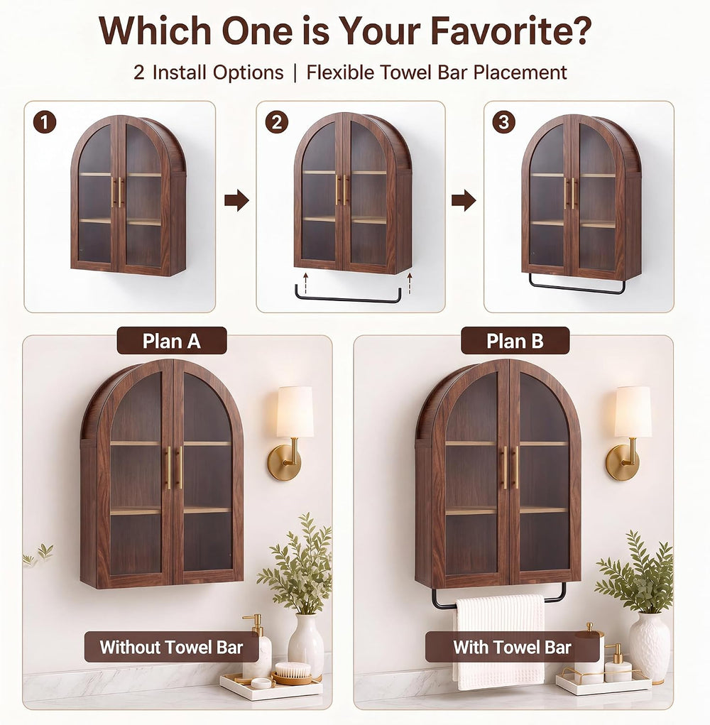 23.6"Arched Bathroom Wall Cabinet with Towel Bar & Adjustable Shelf,...