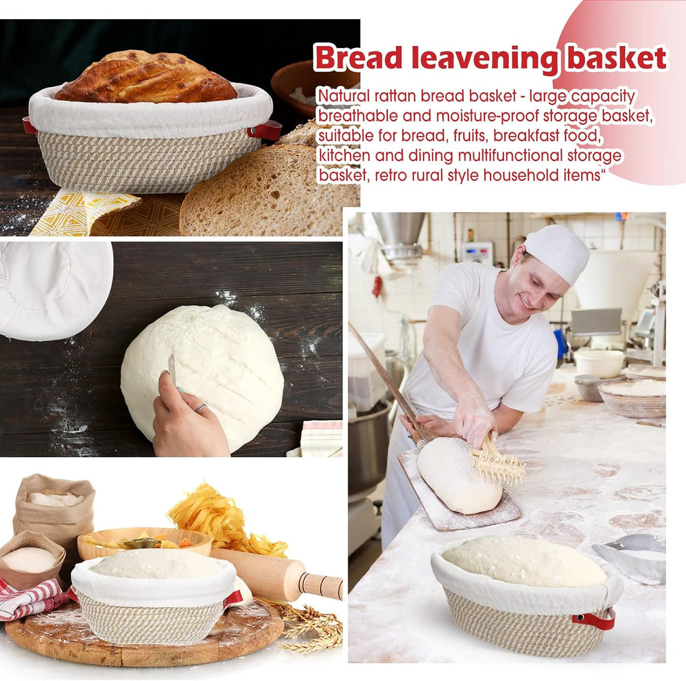 Gejoy 6 Set Cotton Rope Banneton Bread Proofing Basket with Cloth Liner and P...
