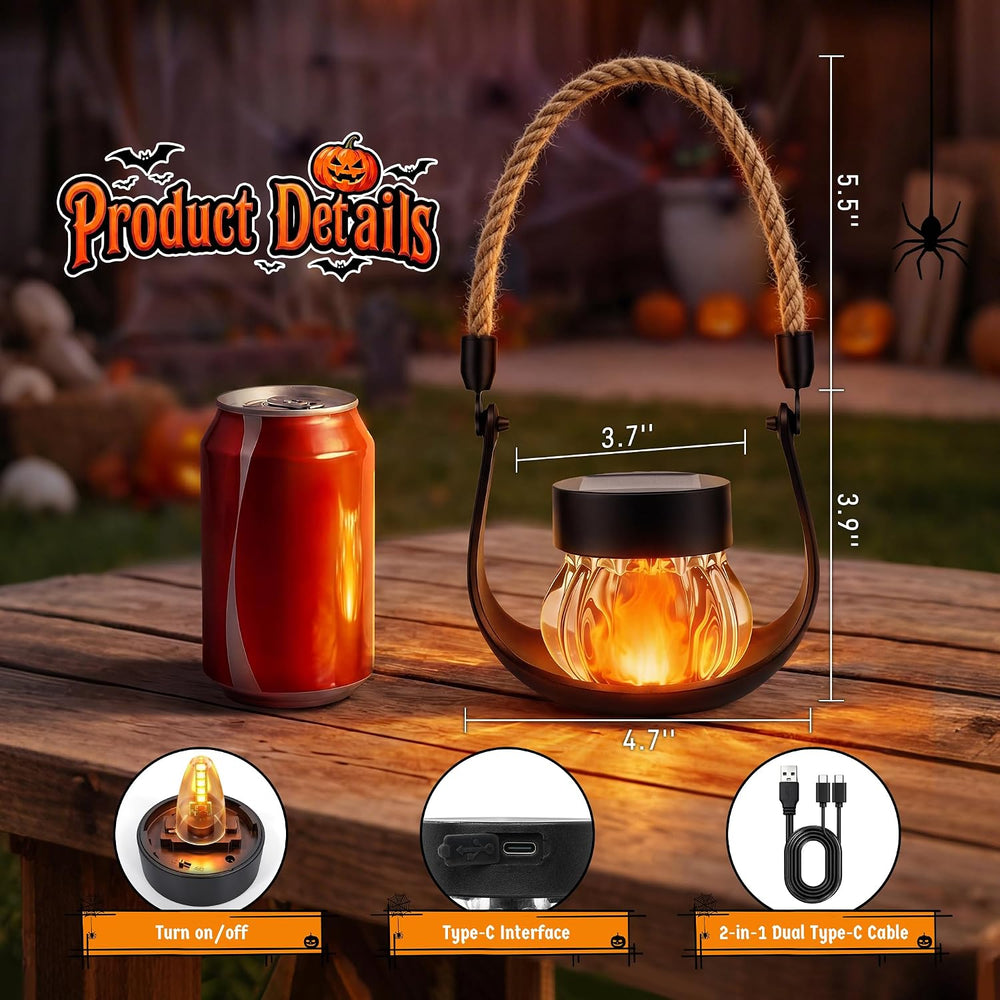 Solar Lantern with Flickering Flame, 4 Pack Solar Halloween Lights
