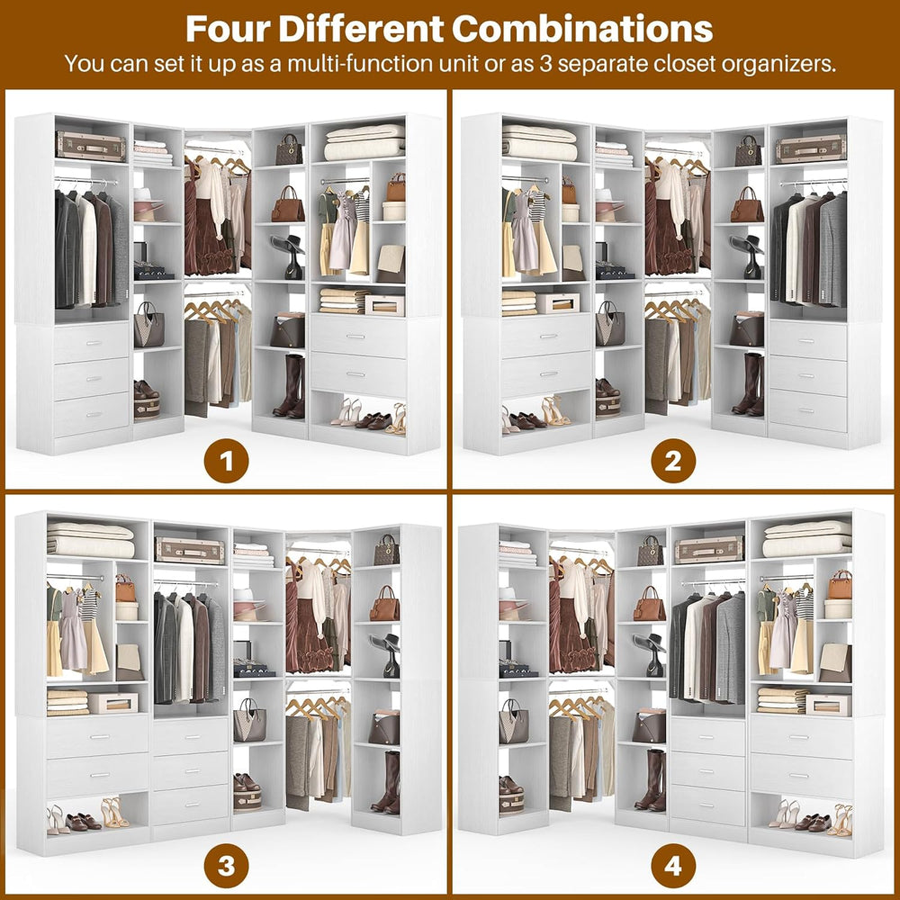 Besiost Corner Closet System with 5 Drawers, Closet Organizer Systems