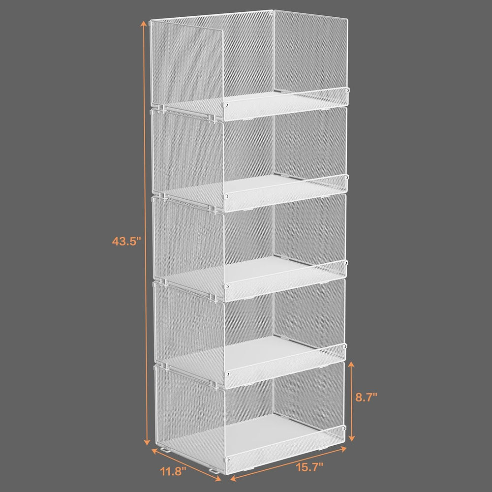 5-Tier Stackable Closet Organizers and Storage, Metal Wire Storage Shelves fo...