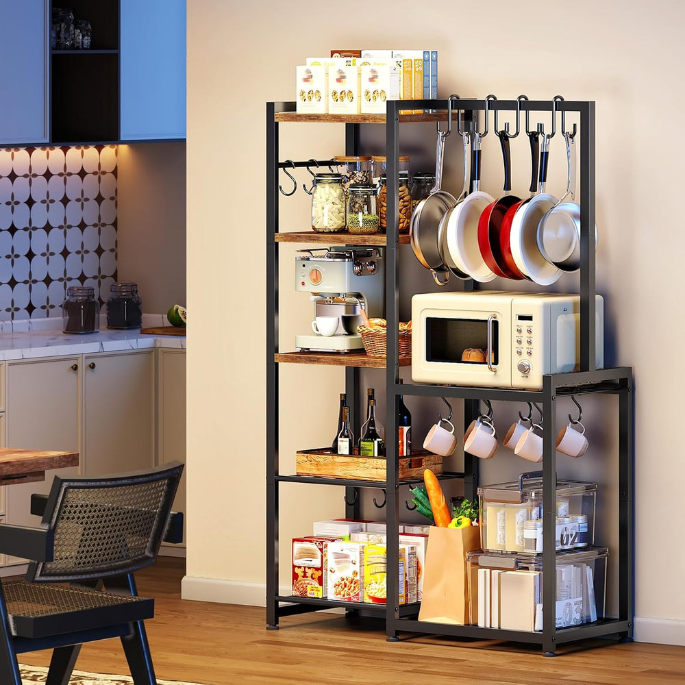 5-Tier Pot Rack, Cookware Stand with Hooks, Pans Pots Organizer for Kitchen, ...