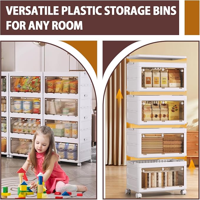 QudraKast 4-Tier Stackable Plastic Storage Bins - 67QT Stackable Storage Bins -