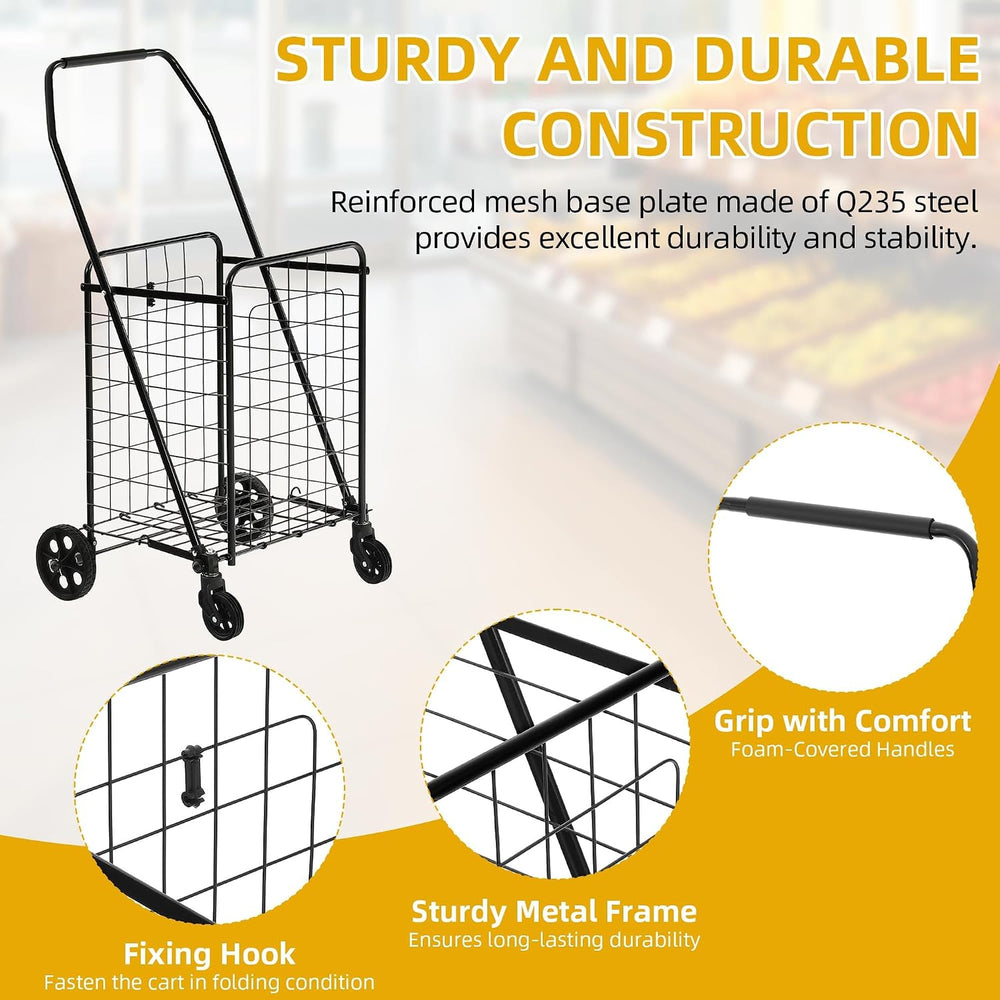 DWVO Folding Shopping Cart with Waterproof Liner, Collapsible Utility Cart