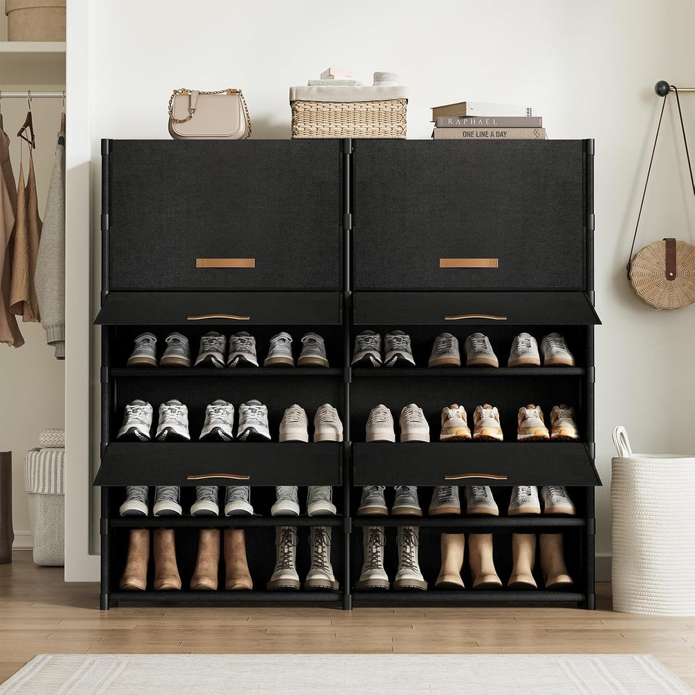2 by 7 Tier Shoe Cabinet, 42-Pair Storage for Closet, Black