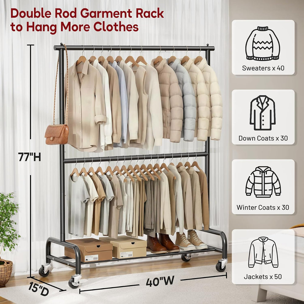 SLEEPING LAMB Heavy Duty Clothes Rack with Wheels, Metal Rolling Garment Rack...