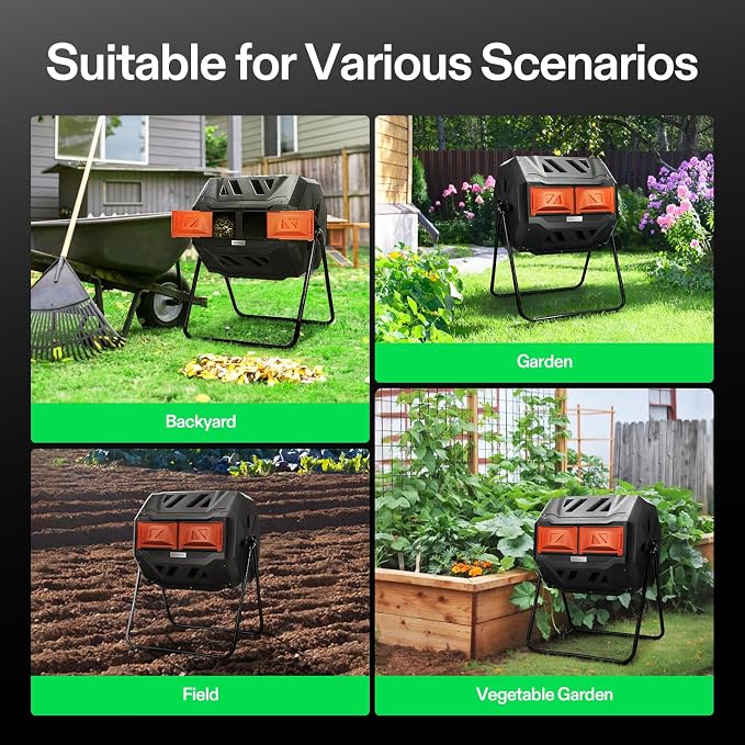 VIVOSUN Outdoor Tumbling Composter Dual Rotating Batch Compost Bin, 43 Gallon