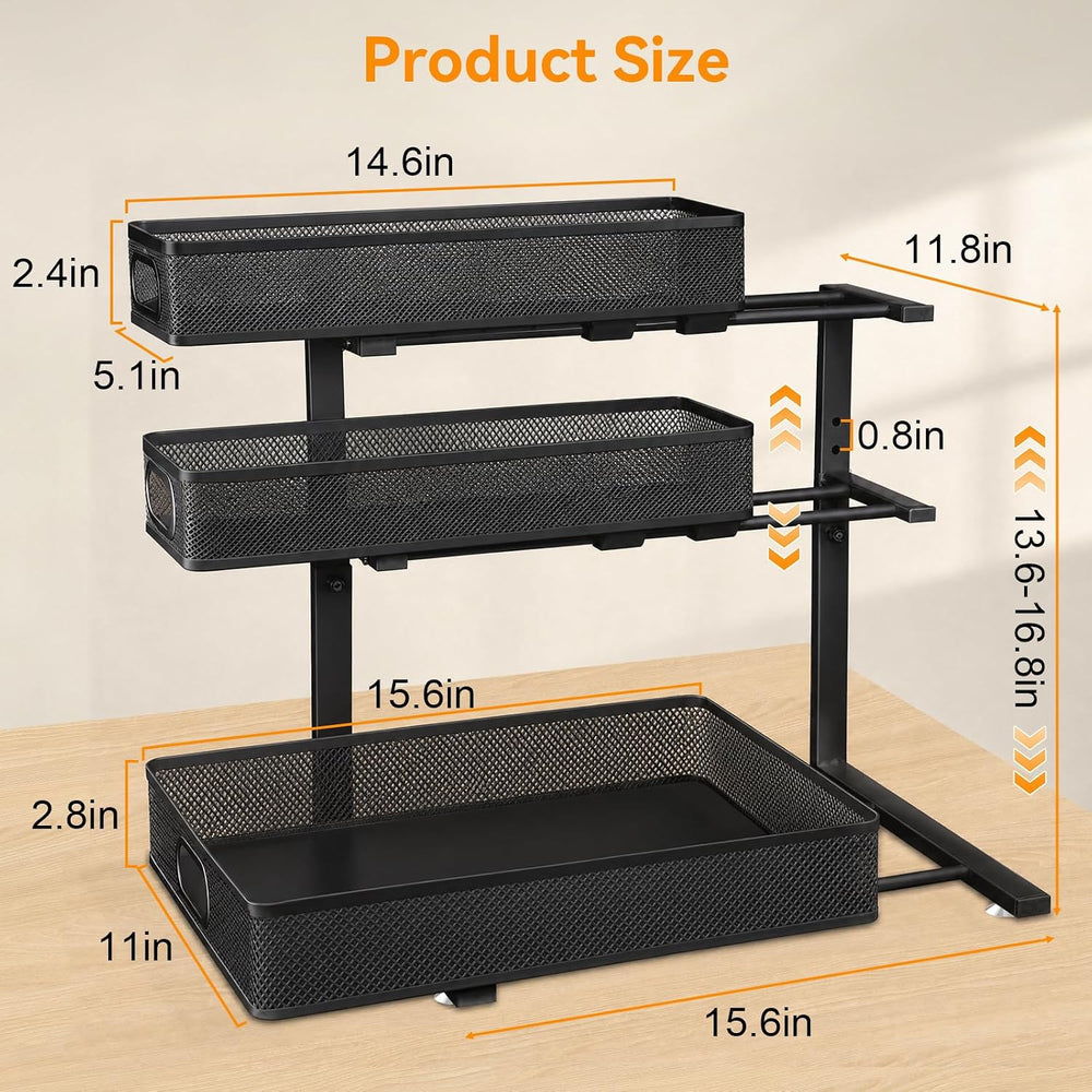 3 Tier Adjustable Under Sink Organizer for Bathroom & Kitchen(2Pack, Black)